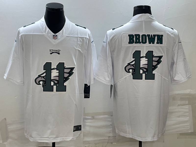 Men's White Philadelphia Eagles #11 A. J. Brown Shadow Logo Limited Stitched Jersey